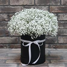 Цветочная композиция из Гипсофила в шляпной коробке в Красной Поляне Краснодарского края