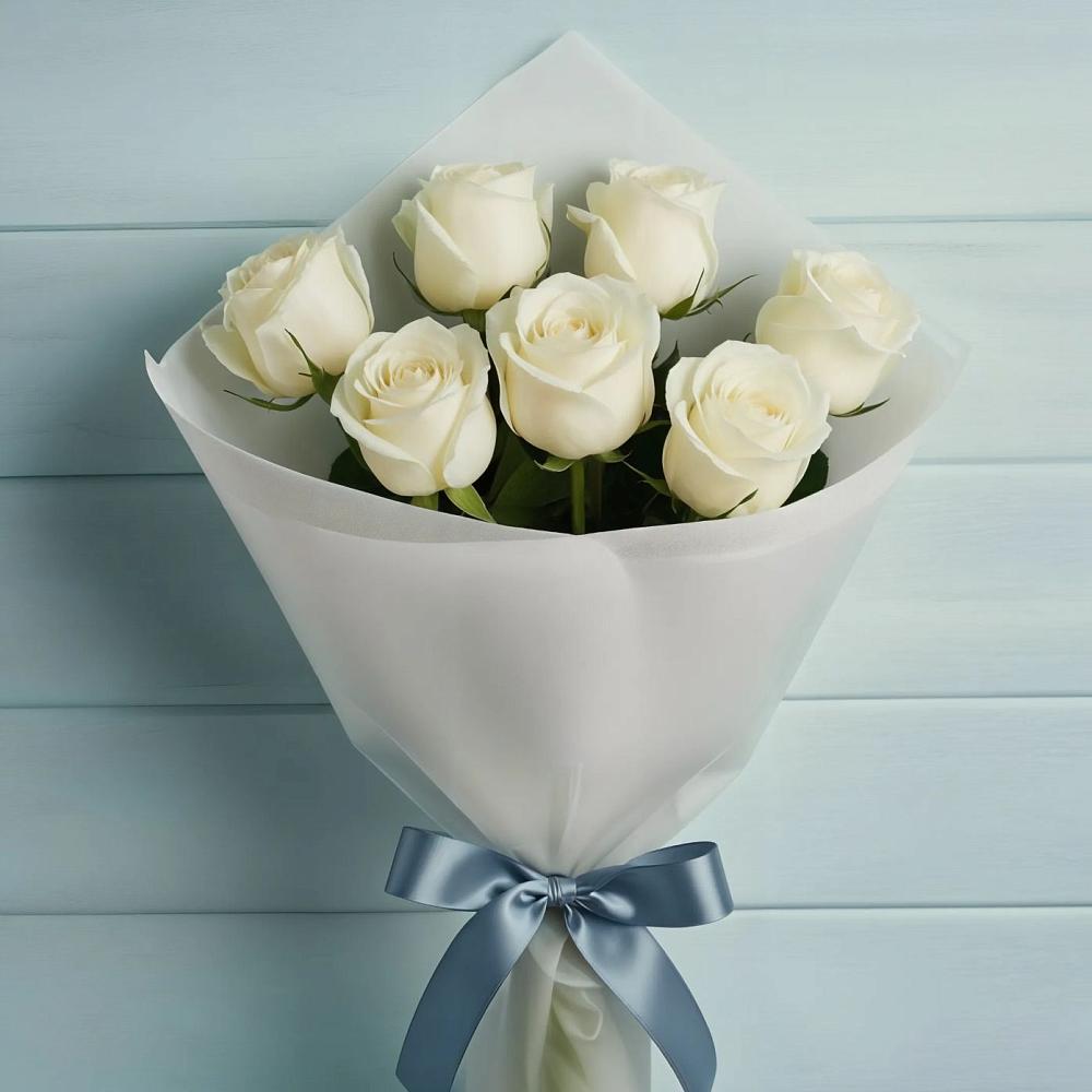Букет 7 Белых роз Эдлесс Лав в Красной Поляне Краснодарского края